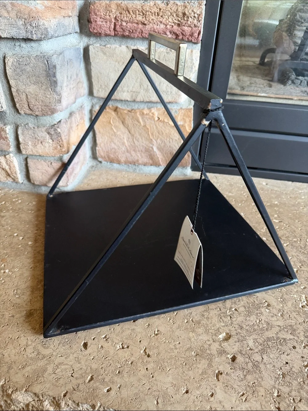 Hearth & Hand Black Metal Pyramid Log Holder & Carrier with Brass Handle Accent